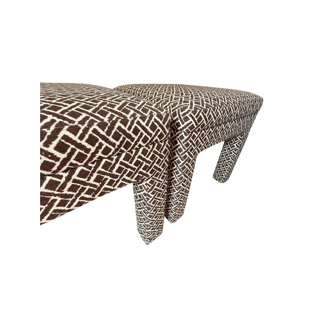 Mid 20th Century Mid 20th Century Pair of Parson's Style Stools Hollywood Regency Patterned Pillow Top Stool Set Parsons For Sale - Image 5 of 10