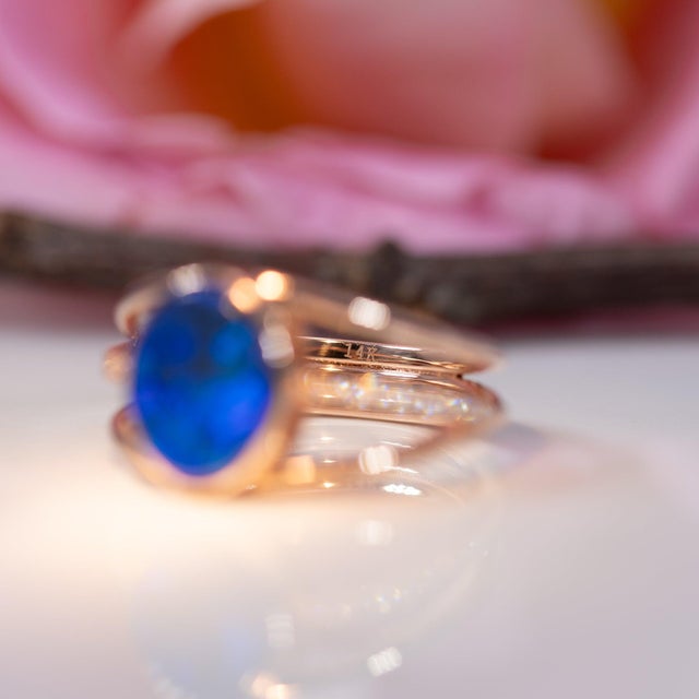 2.1Ct Boulder Opal Cabochon Ring With Natural Diamond Accents: Solid 14k Gold, Size 6.75 For Sale - Image 10 of 10