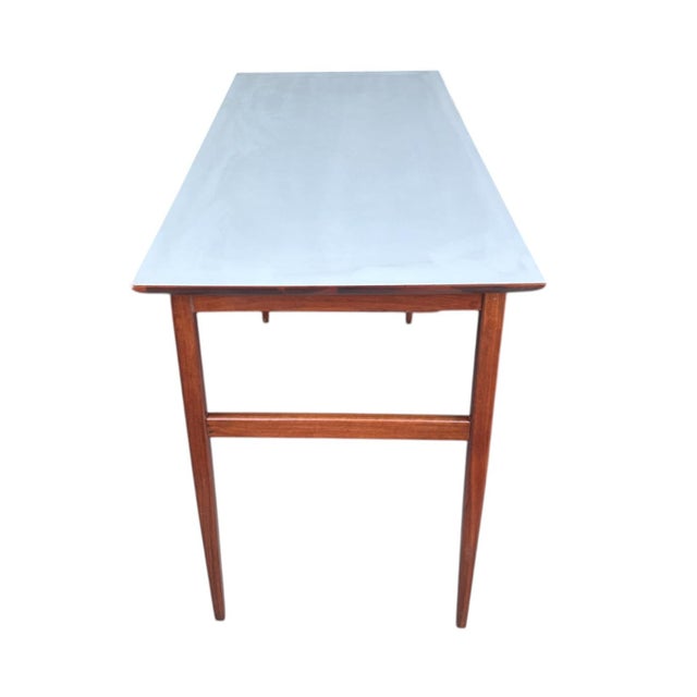 Mid-Century Modern Walnut Desk With White Laminate Top – Restored Vintage Writing Table For Sale - Image 10 of 12