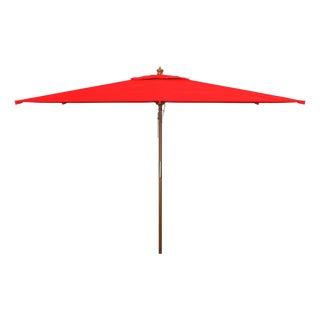 Aklin 6.5Ft X 10Ft Rectangle Wooden Pulley Market Umbrella (No Tilt), Red For Sale