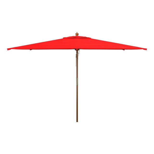 Aklin 6.5Ft X 10Ft Rectangle Wooden Pulley Market Umbrella (No Tilt), Red For Sale