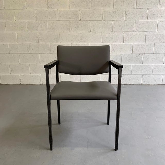 Mid-Century Modern Mid-Century Modern Steel Frame Leather Armchair For Sale - Image 3 of 10