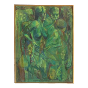 Mid 19th Century Green Underworld Nude Women Acrylic Paint on Canvas Painting