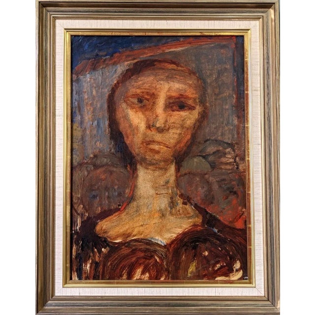 Mid-Century Modern "Portrait in Sepia" Swedish Figure Portrait Oil Painting, Framed For Sale - Image 11 of 11