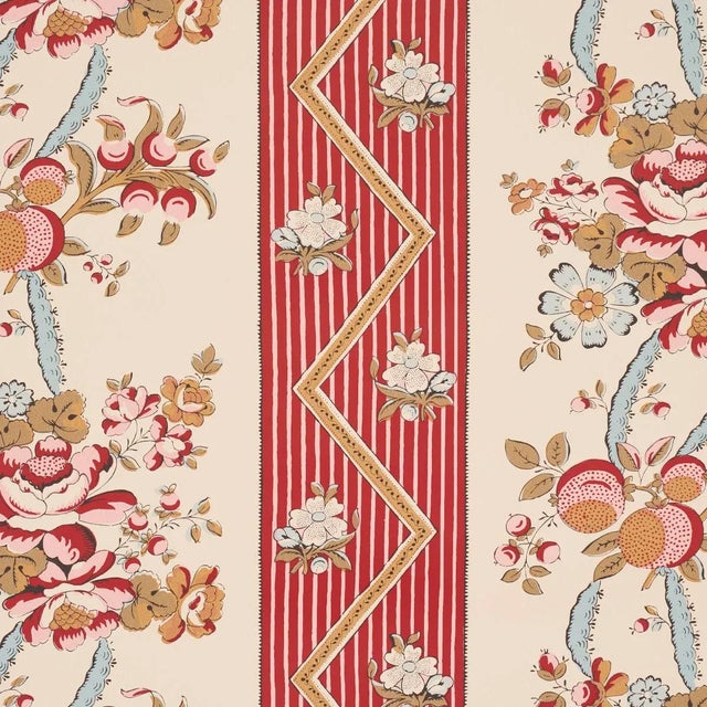 Contemporary SAMPLE - Schumacher Sylvain Floral Stripe Wallpaper In Rouge For Sale - Image 3 of 5