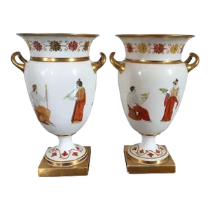 Early 19th Century French Empire Porcelain Urn Vases - A Pair