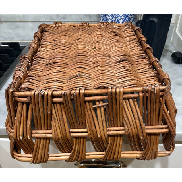 Sienna Vintage Hand-Woven Rattan Basket Tray - Use as a Bar Tray for Bottles. See My Photos! For Palm Beach Regency, British Colonial & Bar Cart Decor For Sale - Image 8 of 8