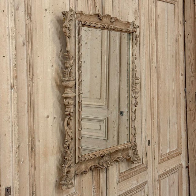 Antique Italian Hand-Carved Mirror in Stripped Walnut For Sale - Image 13 of 14