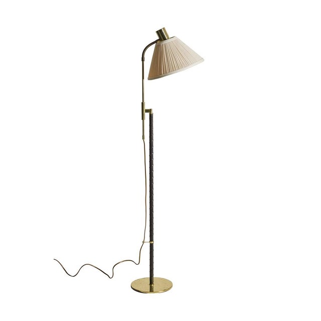 Metal Height-Adjustable Floor Lamp in Brass and Leather from Möllers Armatur, 1950s For Sale - Image 7 of 7