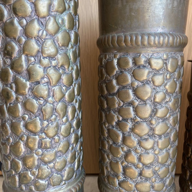 Art Nouveau Vintage Trio Trench Art Candle Holders Signed For Sale - Image 3 of 10