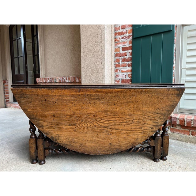English Antique English Wake Dining Table Drop Leaf Barley Twist Jacobean Oak Console For Sale - Image 3 of 18