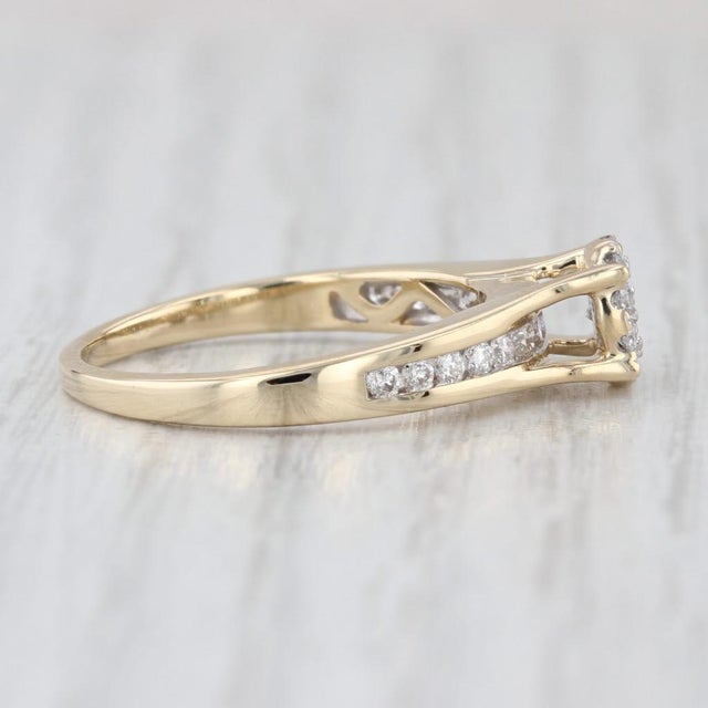 Metal 0.56ctw Diamond Cluster Engagement Ring 14k Yellow Gold Size 8.5 Cathedral Band For Sale - Image 7 of 8