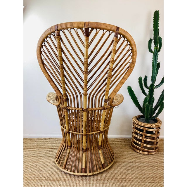 Vintage 1960s Rattan Peacock Chair Italian Modern Gio Ponti Style For Sale - Image 12 of 12