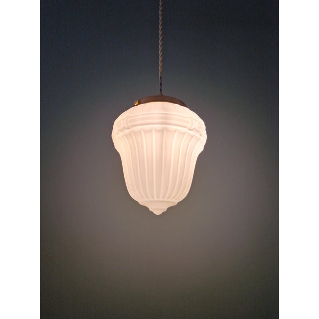 Art Deco Pendant Light in Pressed Molded Milk Glass, 1920s For Sale - Image 4 of 11