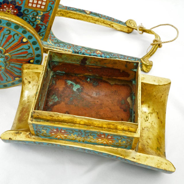 Chinese Brass Gilt Ox Drawn Cart With Cloisonné and Enamel 20th Century For Sale - Image 13 of 18