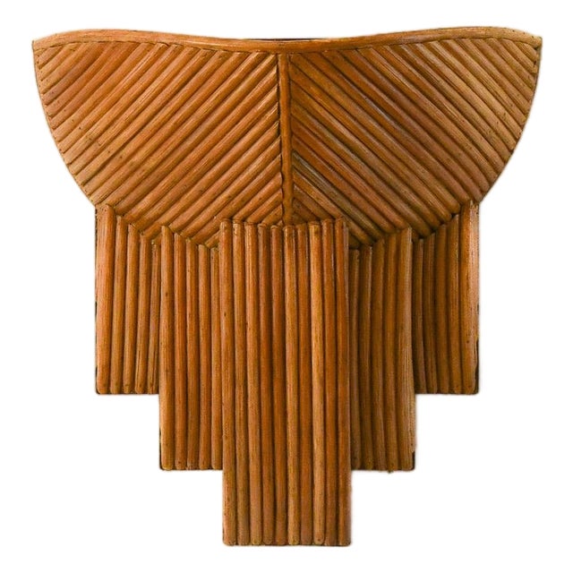 Handcrafted 'Barbara' Half-Dome Rattan Pencil Reed Wall Sconce Bent Rattan Art Deco Wall Light For Sale