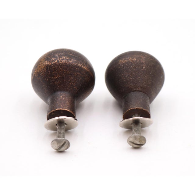 Pair of Rustic 1.25 In. Bronze Ball Shaped Drawer Cabinet Knobs For Sale - Image 4 of 4