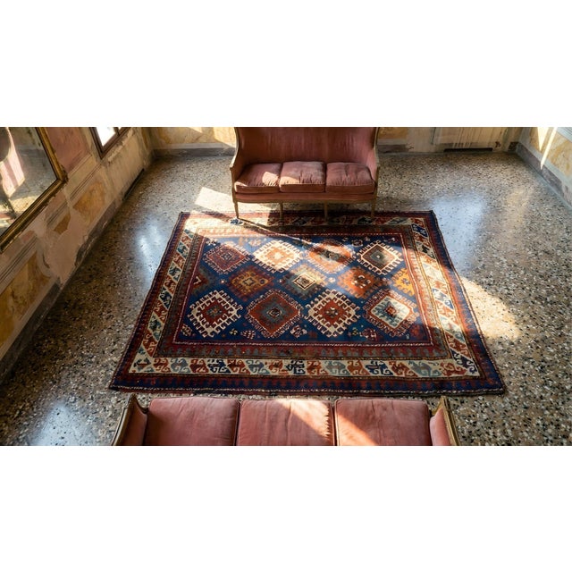 Stunning Black-Red Diamond in a Geometric Design Antique Caucasian Bordjalou Kazak Rug For Sale - Image 12 of 12