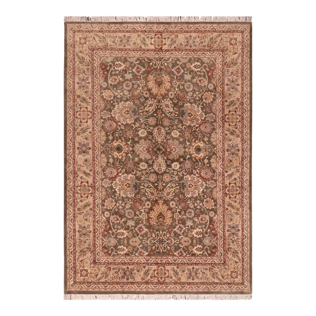 Floral 1990's Pak-Persian Green/Taupe Wool Rug - 6'0'' X 8'9'' For Sale