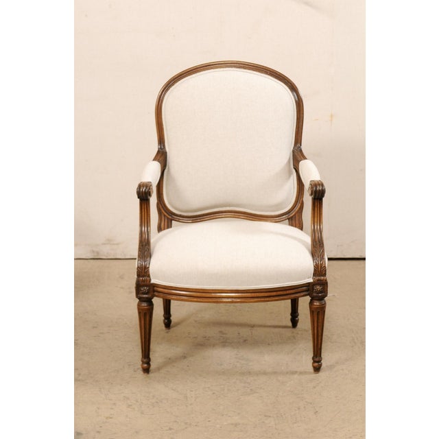 19th C. French Pair Upholstered Fauteuils For Sale - Image 4 of 12