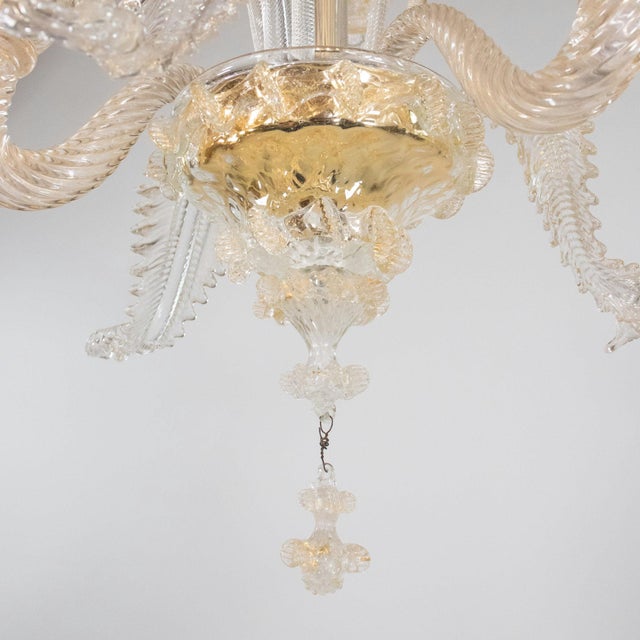 Vintage Traditional Floral Three-Arm 24k Gold Infused Murano Glass Chandelier For Sale - Image 10 of 12