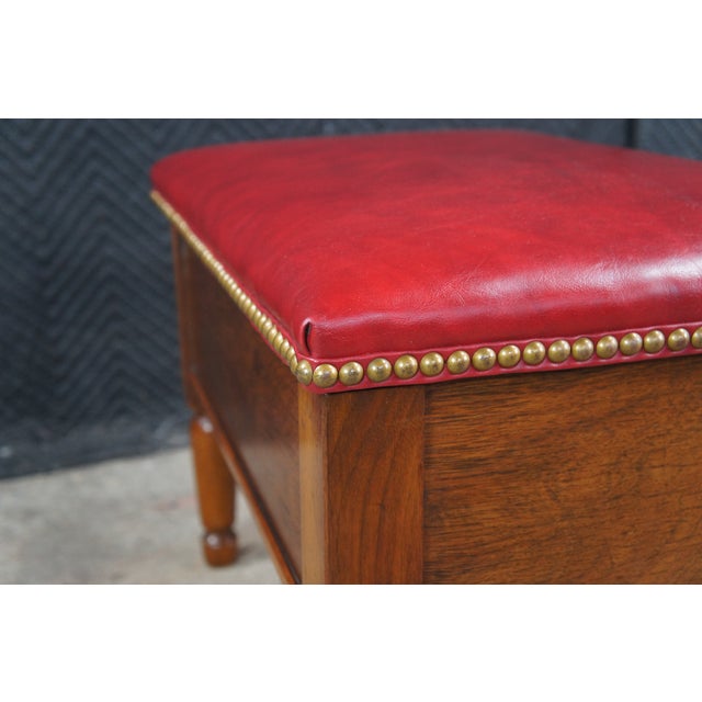 Mid 20th Century Mid Century American Country Oak Leather Nailhead Footstool Ottoman Compartment For Sale - Image 13 of 13