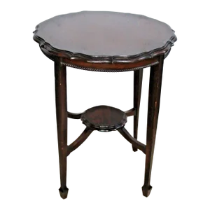 Antique Mahogany Round Parlour Lamp Table Two Tier Large Plant Stand