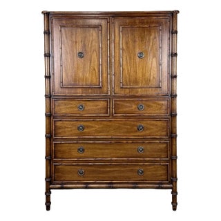 Mid 20th Century Faux Bamboo Tall Dresser in Antiqued Walnut by Mount Airy Furniture For Sale