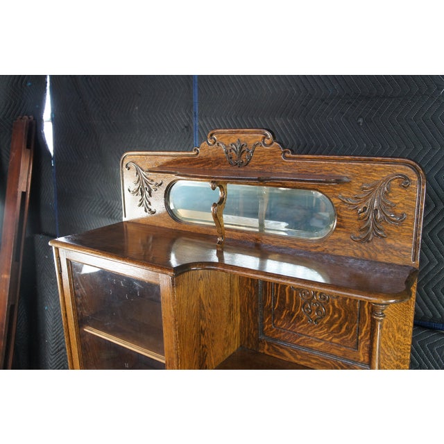 Wood Antique Quartersawn Oak Side by Side Secretary Desk Bookcase Curio Cabinet For Sale - Image 7 of 13
