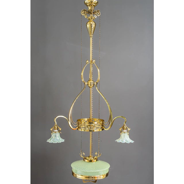 Jugendstil Adjustable Floral Chandelier with Opaline Glass Shades, 1910 For Sale - Image 3 of 18