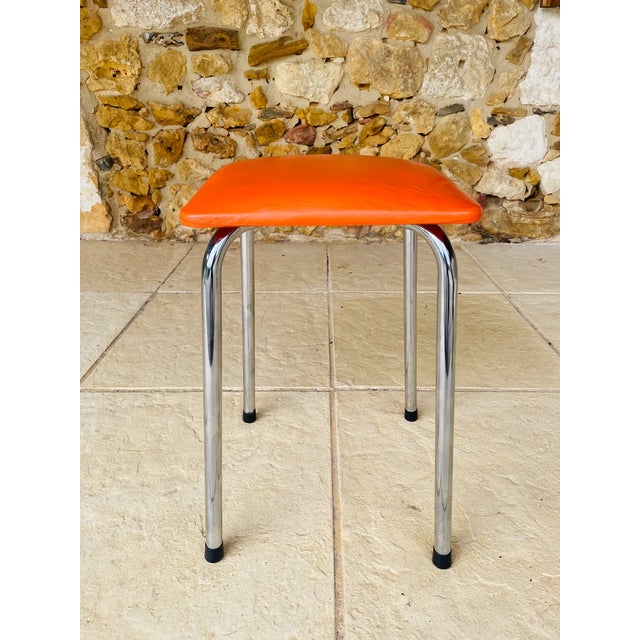 Mid-Century Orange Skaï and Chrome Stool from J L, 1970s For Sale - Image 18 of 18