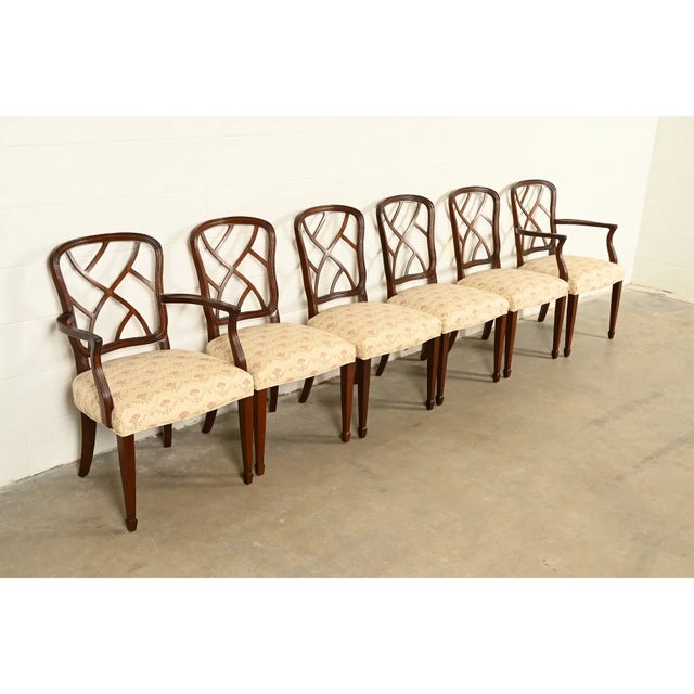 English Kindel Furniture Style Federal Carved Mahogany Dining Chairs, Set of Six For Sale - Image 3 of 14