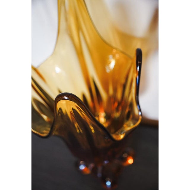 Glass Viking Glass Epic Amber Drape Swung Glass Vase Art 1960s For Sale - Image 7 of 12