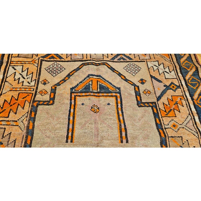 Vintage Kurdish Tribal Area Rug, Hand-Knotted Prayer Pattern, 3x5, Camelhair & Brick Red For Sale - Image 11 of 15