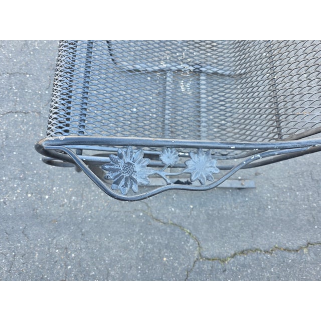 Metal Vintage Russell Woodard Attributed Cantilever High Back Wrought Iron Briarwood Daisy Patio Chair For Sale - Image 7 of 17