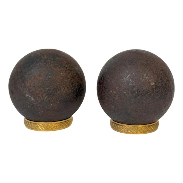 Pair Confederate Civil War Cast Iron Cannonballs with Century Ormolu Mounts For Sale