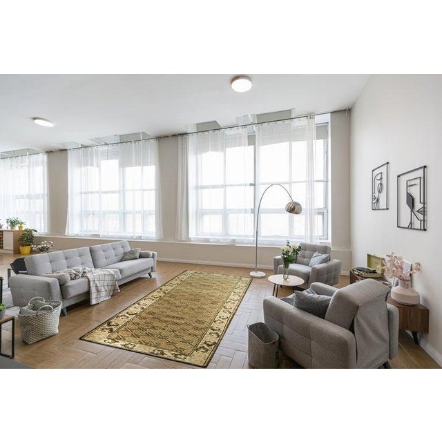 Textile 10x14 Green Hand-Knotted Wool Scrolled Leaf Border Geometric Modern Carpet Rug For Sale - Image 7 of 8