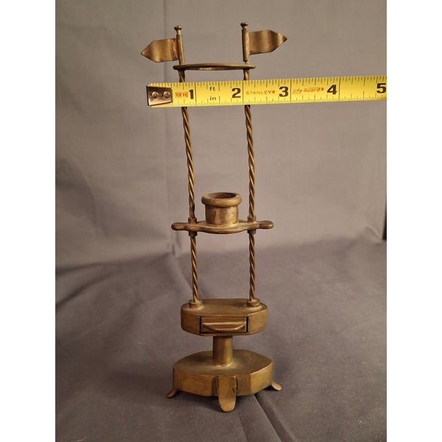 Rare 18thC Antique Brass Havdalah Compendium Spice Box Tower Adjustable Candle For Sale - Image 4 of 18