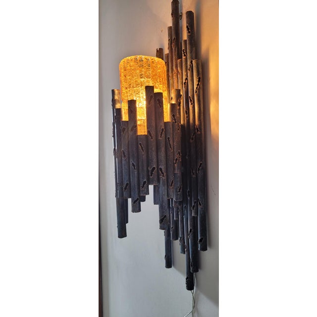 Metal Brutalist Wall Lamp attributed to Marcello Fantoni, 1960s For Sale - Image 7 of 7