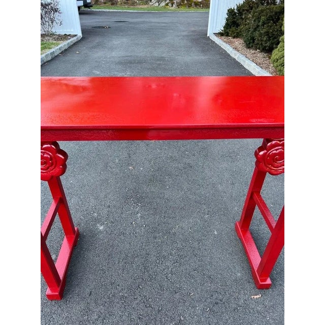 Red Fire Engine Red Asian Console Table For Sale - Image 8 of 13