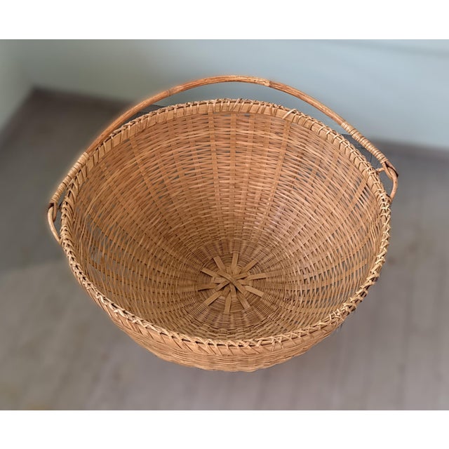Wood Vintage Chinese Large Winnowing Basket With Handle For Sale - Image 7 of 8