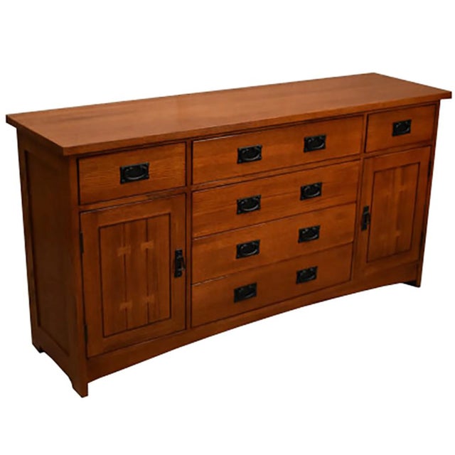 Mission Quarter Sawn Oak 6 Drawer Sideboard - 62" For Sale In Chicago - Image 6 of 9