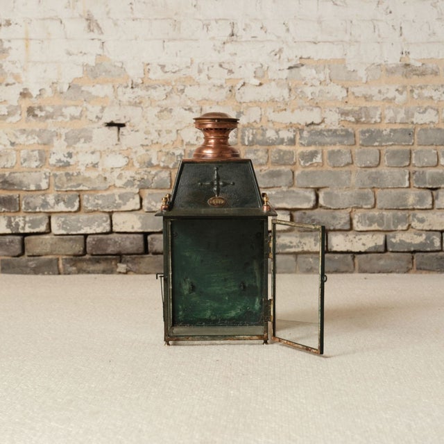 French 19th Century French Iron Gas Green Lantern For Sale - Image 3 of 7