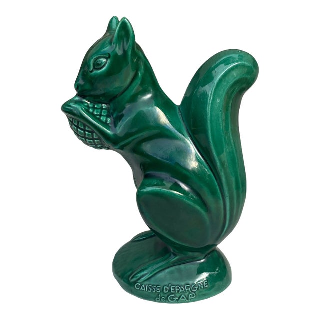 Large Green Majolica Money Bank Squirrel Circa 1950 For Sale