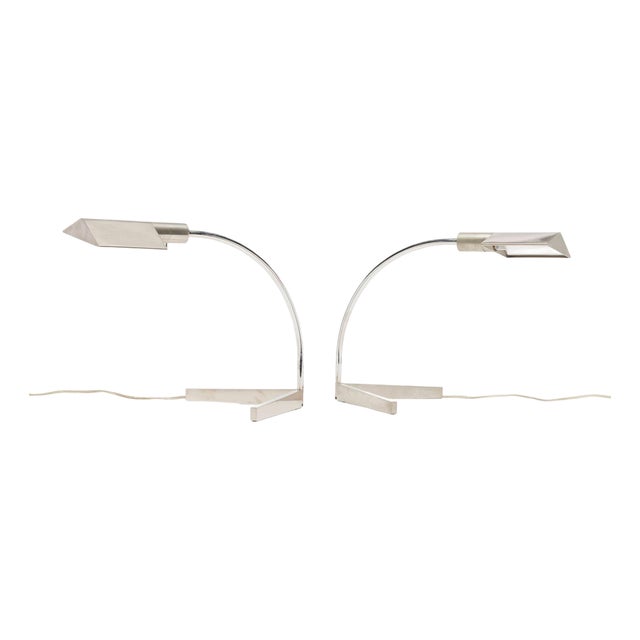 1970s Mid-Century Modern Cedric Hartman Stainless Steel and Chrome Table Lamps - Pair For Sale
