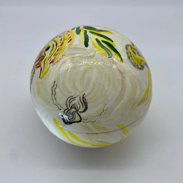 Ceramic Contemporary Bird & Flower Ceramic Globe Container For Sale - Image 7 of 12