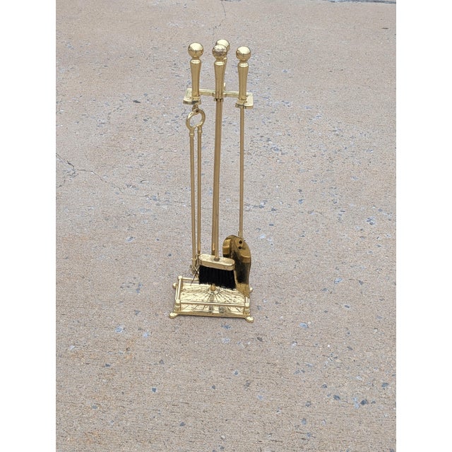 Metal Vintage Ball Head Brass Fireplace Tools Set - Set of 4 For Sale - Image 7 of 8