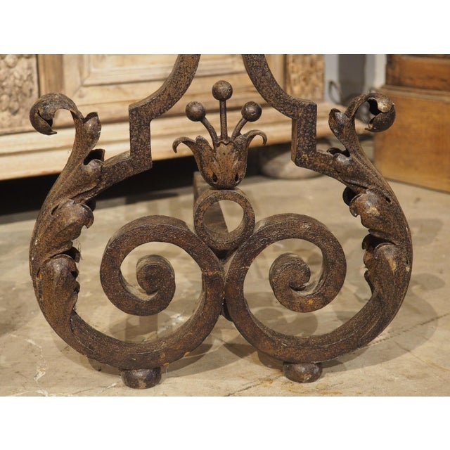 Metal Pair of Decorative French 1940s Wrought Iron and Tole Fireplace Chenets For Sale - Image 7 of 18