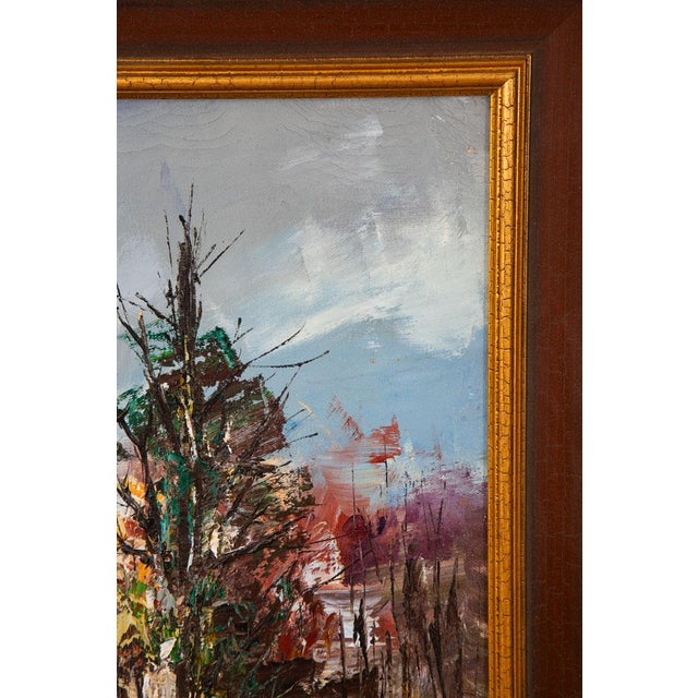 Mid Century Modern Oil Painting Original Art Landscape Tower Home Signed Asian For Sale - Image 9 of 12