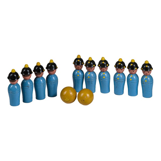 Wooden Toy Bowling Game from Gurman Matelica, Italy, 1940s, Set of 12 For Sale